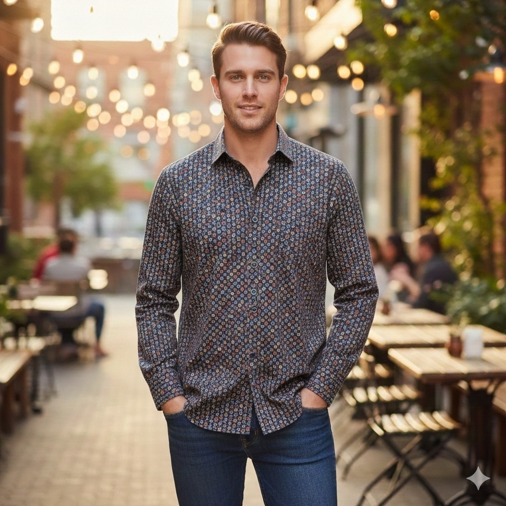 Fellows United Men's Quiet Lux Geometric Button Down Dress Shirt Size Large - Picture 1 of 6
